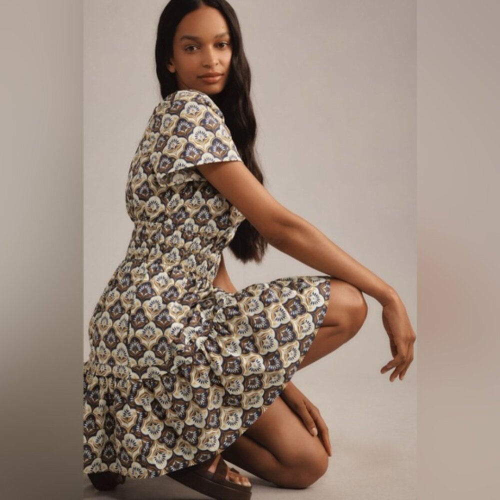 NWT Anthropologie Somerset Mini Dress Khaki Print - Picture 2 of 9
